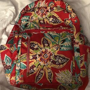 Vera Bradley Red Floral Backpack with Teal and Yellow Accents
